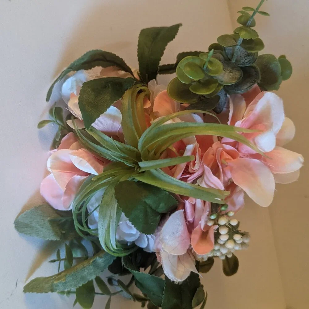 NWT Farmhouse Wedding Sm Pink Faux Floral Succulent Bouquet Gift Summer Decor